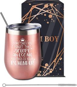 img 3 attached to 🌹 Rose Gold Tom Boy Wine Tumbler with Lid - Perfect Thank You Gift for Friend, Ideal for Birthdays, Graduations, and Best Friends - Vacuum Insulated Stainless Steel Tumbler, 12oz Capacity for Women, Coworkers, Sisters, and Girlfriends