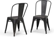 simplihome fletcher industrial dining chair (set of 2) – distressed black & copper metal – modern square design for dining room décor логотип