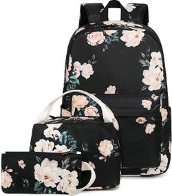 img 4 attached to 🎒 BLUBOON Teen Girl's School Backpack Set with 15-inch Laptop Compartment, Kids Lunch Tote Bag, and Clutch Purse, in Black (E0066)