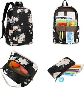 img 2 attached to 🎒 BLUBOON Teen Girl's School Backpack Set with 15-inch Laptop Compartment, Kids Lunch Tote Bag, and Clutch Purse, in Black (E0066)