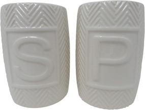 img 3 attached to Premium Porcelain Salt & Pepper Shakers - Set of 2 with Spoon Rest - Retro, Modern, Shabby Chic Style - Unique Rustic Home Décor! (White)