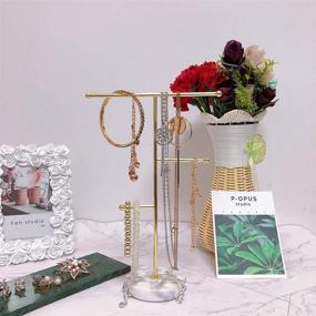 img 3 attached to Gold Plated Hileyu Jewelry Stand Display Necklace Holder T-Bar - Metal Tabletop Organizer Tower for Pendant Earring Bracelet Rings Accessories