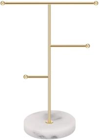 img 4 attached to Gold Plated Hileyu Jewelry Stand Display Necklace Holder T-Bar - Metal Tabletop Organizer Tower for Pendant Earring Bracelet Rings Accessories