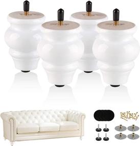 img 4 attached to Optimized Product Name: 4-Piece Set of Shiny White 3.5 Inch Round Wood Furniture Legs, Gourd Shape Sofa Leg Replacement for Cabinets, Coffee Table, Ottoman, Dresser, Armchair - Adjustable Leveling Couch Legs