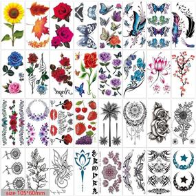 img 3 attached to 🌸 Vibrant 42-Piece Floral Temporary Tattoo Set: Roses, Butterflies & Multi-Colored Mixed Styles - Perfect Body Art for Women, Girls, or Kids