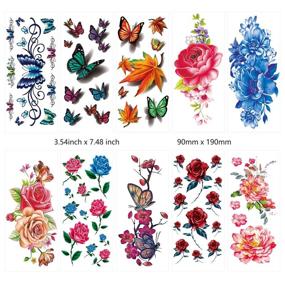 img 2 attached to 🌸 Vibrant 42-Piece Floral Temporary Tattoo Set: Roses, Butterflies & Multi-Colored Mixed Styles - Perfect Body Art for Women, Girls, or Kids