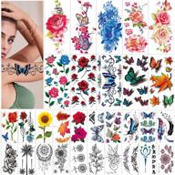 🌸 vibrant 42-piece floral temporary tattoo set: roses, butterflies & multi-colored mixed styles - perfect body art for women, girls, or kids logo