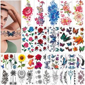 img 4 attached to 🌸 Vibrant 42-Piece Floral Temporary Tattoo Set: Roses, Butterflies & Multi-Colored Mixed Styles - Perfect Body Art for Women, Girls, or Kids