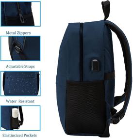 img 1 attached to 🎒 15.6'' Fashion Waterproof Travel Laptop Backpack for Men and Women - Heavy Duty Work College Darkblue Bag with USB Charging Port - Casual Daypack, Computer Book Bag - Ideal Gift for Teen Girls and Boys