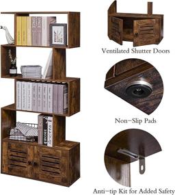 img 1 attached to 📚 DINZI LVJ 5-Tier Geometric Bookcase with Doors: Rustic Brown Wood Bookshelf for Living Room Organization