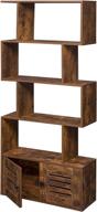 📚 dinzi lvj 5-tier geometric bookcase with doors: rustic brown wood bookshelf for living room organization logo