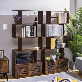 img 3 attached to 📚 DINZI LVJ 5-Tier Geometric Bookcase with Doors: Rustic Brown Wood Bookshelf for Living Room Organization