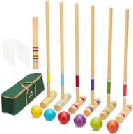 🏑 apudarmis six player croquet set: premium pine wooden mallets, 28in size, colorful balls, wickets, stakes - fun lawn game for adults, kids, and the whole family! (includes large carry bag) логотип