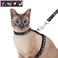 🌙 escape proof adjustable cat harness and leash set for outdoor walking – soft safety strap with golden star and moon design, glow in the dark black logo