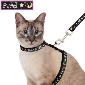 img 4 attached to 🌙 Escape Proof Adjustable Cat Harness and Leash Set for Outdoor Walking – Soft Safety Strap with Golden Star and Moon Design, Glow in The Dark Black