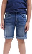 👖 mdk boys classic bermuda denim jean shorts with rolled up fray hem and buttoned end cuffs logo