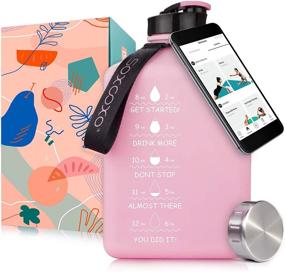 img 4 attached to 💧 Stay Hydrated in Style: SOCoo Square Gallon Water Bottle 91oz Pink – Leak-Proof Jug with Time Marker, Magnetic Plate for Phone Holding