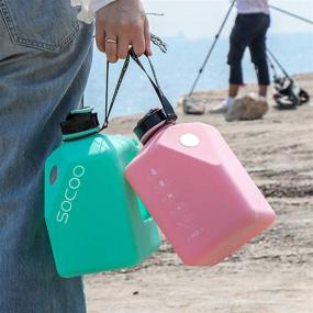 img 1 attached to 💧 Stay Hydrated in Style: SOCoo Square Gallon Water Bottle 91oz Pink – Leak-Proof Jug with Time Marker, Magnetic Plate for Phone Holding