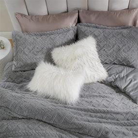 img 2 attached to 🛏️ Bedsure Fluffy Comforter Cover - Luxurious Faux Fur Tufted Duvet Cover Queen Size, Grey Plush Fuzzy Duvet Cover Set with 2 Pillow Shams, 3 Pieces