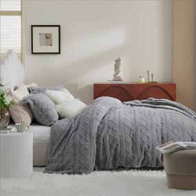 img 3 attached to 🛏️ Bedsure Fluffy Comforter Cover - Luxurious Faux Fur Tufted Duvet Cover Queen Size, Grey Plush Fuzzy Duvet Cover Set with 2 Pillow Shams, 3 Pieces