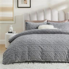 img 4 attached to 🛏️ Bedsure Fluffy Comforter Cover - Luxurious Faux Fur Tufted Duvet Cover Queen Size, Grey Plush Fuzzy Duvet Cover Set with 2 Pillow Shams, 3 Pieces