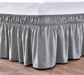 img 1 attached to 🛏️ Grey Wrap Around Bed Skirts: Adjustable Elastic Belt, Silky Fabric, Easy Fit, 18 Inch Drop Ruffled Bed Skirt