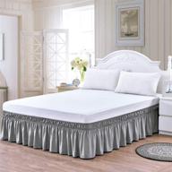 серые юбки для кровати со складывающимся ободом: регулируемый эластичный пояс, шелковистая ткань, легкая установка, 18-дюймовый волнистый ободок для кровати. логотип