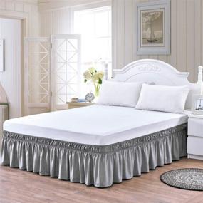 img 4 attached to 🛏️ Grey Wrap Around Bed Skirts: Adjustable Elastic Belt, Silky Fabric, Easy Fit, 18 Inch Drop Ruffled Bed Skirt