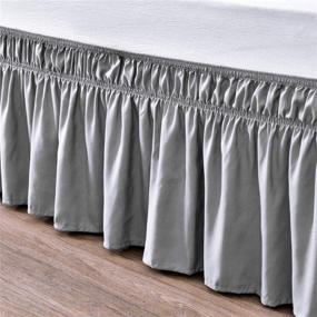 img 2 attached to 🛏️ Grey Wrap Around Bed Skirts: Adjustable Elastic Belt, Silky Fabric, Easy Fit, 18 Inch Drop Ruffled Bed Skirt