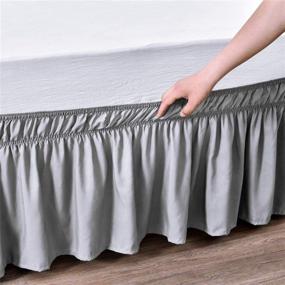 img 3 attached to 🛏️ Grey Wrap Around Bed Skirts: Adjustable Elastic Belt, Silky Fabric, Easy Fit, 18 Inch Drop Ruffled Bed Skirt