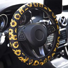 img 1 attached to 🌻 Enhance Your Car's Style with Aulufft Sunflower Seat Covers: Complete 10 Pack Accessories for Women - Including Steering Wheel Cover, Safety Belt Covers, Cup Pads, Armrest Cover, Keychain, and Car Seat Set