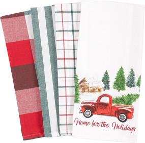 img 4 attached to 🎅 KAF Домашний кухонный рушник праздничный набор из 4 штук - Цифровая печать на 100% хлопке, размером 18 x 28 дюймов (дизайн праздничного грузовика)
