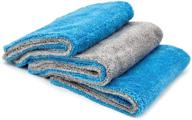 🔷 [royal plush] dual layer microfiber detailing towel (16 in. x 16 in, 700 gsm) - 3 pack (blue/gray) logo