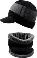 🧢 xiaohawang winter men hat: knit cable visor beanie with fleece lining, patchwork stripe newsboy cap with brim for outdoor sport logo
