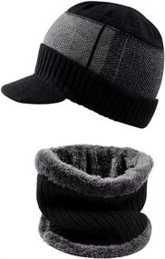 img 1 attached to 🧢 XIAOHAWANG Winter Men Hat: Knit Cable Visor Beanie with Fleece Lining, Patchwork Stripe Newsboy Cap with Brim for Outdoor Sport