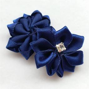 img 2 attached to 🎀 Chenkou Craft Navy 40pcs 28mm(1 1/8") Ribbon Flowers Bows with Rhinestone Accents - Wedding Ornament Appliques