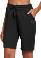 🩳 baleaf long cotton jersey bermuda shorts with pockets for women - summer workout & athletic sweat walking knee length logo