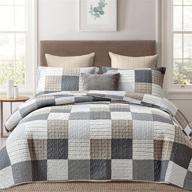 finlonte quilt bedspread sets: reversible cotton grey black brown plaid patchwork coverlet for all seasons - queen size logo