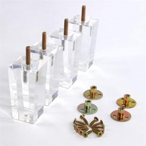 img 2 attached to Stylish and Sturdy: MEETWARM 4 Inch Clear Acrylic Sofa Legs Lucite Square Tapered Pyramid - Set of 4