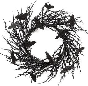 img 4 attached to 🦇 Spooky 18 Inch Black Halloween Bat Wreath - Glitter Bats Decoration for Door or Party