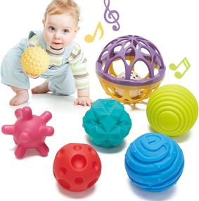 img 4 attached to 👶 Sensory Development Toys: 7PCS 6-Month-Old Baby Toys with Rattle for 3-12 Months, Textured Balls