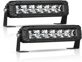 img 4 attached to 🚗 AutoFeel 8 Inch LED Light Bar - 2PCS, 7000LM Single Row LED Pods for Off Road Truck ATV SUV Boat