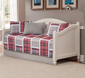 img 1 attached to Linen Plus Quilted Bedspread Daybed Cover Set - 5pc Red Black Grey Plaid - Brand New