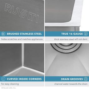 img 1 attached to 🚰 Ruvati RVH7411: 32-inch Low-Divide Tight Radius 50/50 Double Bowl Undermount Sink in 16 Gauge Stainless Steel for Kitchen