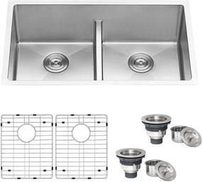 img 4 attached to 🚰 Ruvati RVH7411: 32-inch Low-Divide Tight Radius 50/50 Double Bowl Undermount Sink in 16 Gauge Stainless Steel for Kitchen