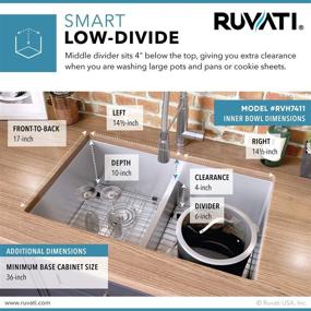 img 2 attached to 🚰 Ruvati RVH7411: 32-inch Low-Divide Tight Radius 50/50 Double Bowl Undermount Sink in 16 Gauge Stainless Steel for Kitchen