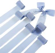 🎀 set of 6 dusty blue chiffon ribbon rolls - 1.5 inch x 3 yard frayed edges handmade fringe silk-like fabric - ideal for bow making, wedding invitations, bouquets, gift wrapping, diy crafts logo