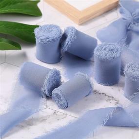 img 1 attached to 🎀 Set of 6 Dusty Blue Chiffon Ribbon Rolls - 1.5 Inch x 3 Yard Frayed Edges Handmade Fringe Silk-Like Fabric - Ideal for Bow Making, Wedding Invitations, Bouquets, Gift Wrapping, DIY Crafts