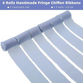 img 3 attached to 🎀 Set of 6 Dusty Blue Chiffon Ribbon Rolls - 1.5 Inch x 3 Yard Frayed Edges Handmade Fringe Silk-Like Fabric - Ideal for Bow Making, Wedding Invitations, Bouquets, Gift Wrapping, DIY Crafts