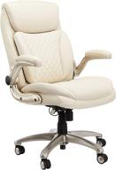 🪑 amazoncommercial ergonomic high-back executive chair: flip-up armrests, motive lumbar support, cream bonded leather design logo